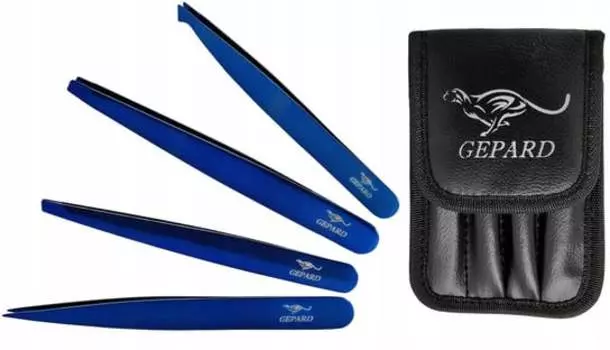 Гепард, Набор пинцетов косметических S-05B, Синий, 4 шт., Gepard