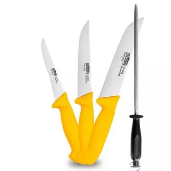 Германия, Золинген, профессиональный набор ножей, 4 предмета, нож для мясника и заточка для мясника, стальной набор ножей для мясника/гриля, лезвия из нержавеющей стали, для профессионального и частного использования GERMANY SOLINGEN