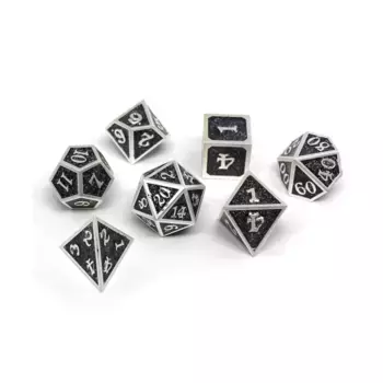 Героические кубики металлического блеска — черные с серебром (7), Dice - Metal 7 Piece Poly Sets (Easy Roller Dice)