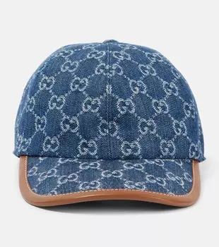 GG Canvas бейсболка из денима с кожаными деталями Gucci, Denim Azure + Sundial