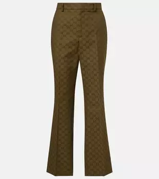 GG Canvas брюки клеш из хлопковой смеси Gucci, Greysh Army Green