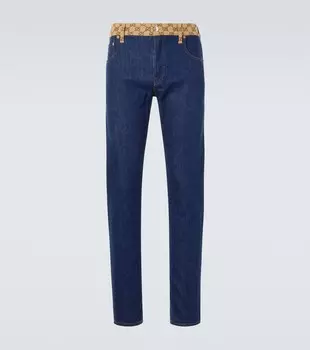 GG Canvas джинсы с зауженным кроем и средней посадкой Gucci, Dark Blue/Mix