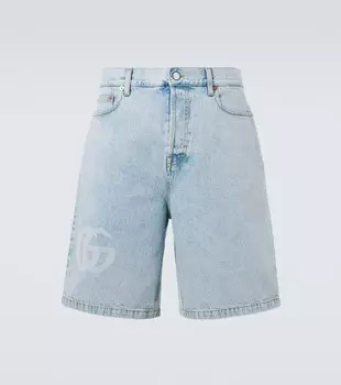 GG джинсовые бермуды Gucci, Light Blue/Ivory