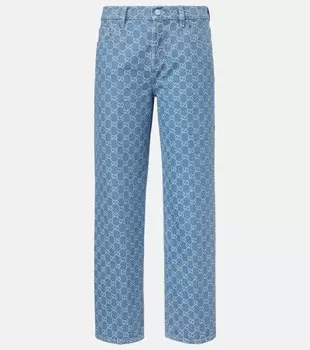 GG джинсы прямые жаккардовые Gucci, синий
