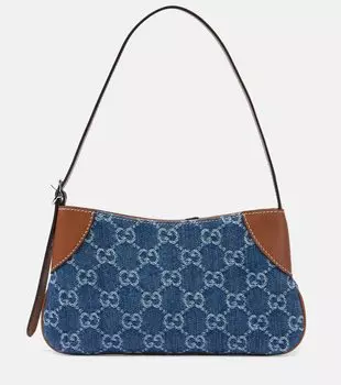 GG Emblem Mini джинсовая сумка через плечо Gucci, Denim Azure/Sundial