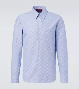 GG хлопковая и шелковая жаккардовая рубашка Gucci, Azure/White