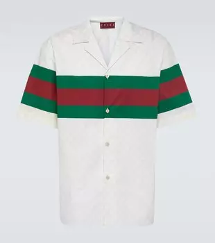GG хлопковая рубашка для боулинга Gucci, White/Green/Mc
