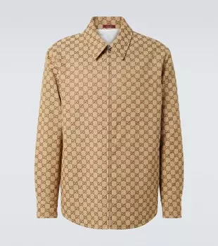 GG хлопковая рубашка-оверсайз с добавлением канвы Gucci, Camel/Ebony