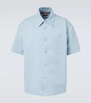 GG хлопковая жаккардовая рубашка для боулинга Gucci, Baby Blue
