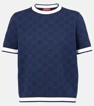 GG хлопковый жаккардовый топ Gucci, Navy/White