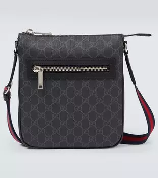 GG холщовая сумка через плечо с кожаными деталями Gucci, Black/Black/Brb