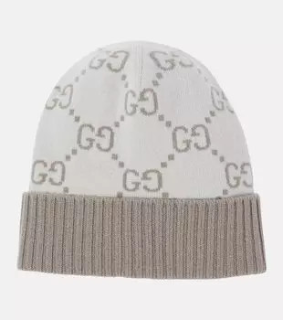 GG кашемировая жаккардовая шапка Gucci, Zinc/Light Grey