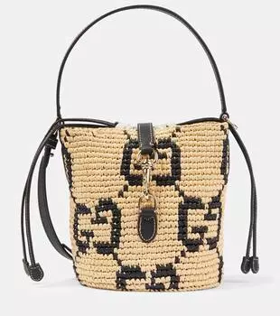 GG Mini сумка-ведро с эффектом рафии Gucci, Natur.Blk/Blk/Blk/Gr