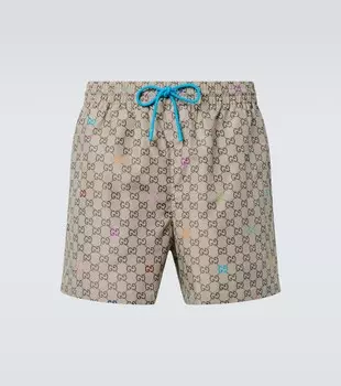 GG принтованные поплиновые плавки Gucci, Beige/Ebony/Mc