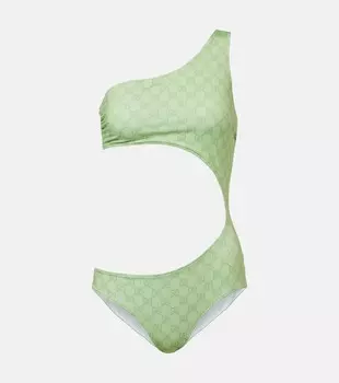GG принтованный купальник с вырезами Gucci, Light Green/Green