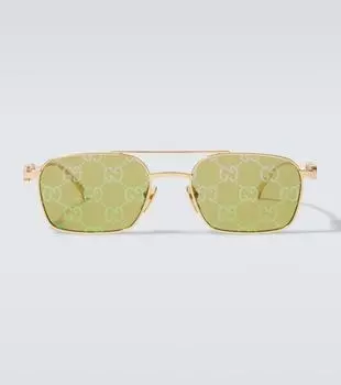 GG прямоугольные солнцезащитные очки Gucci, Gold-Gold-Green
