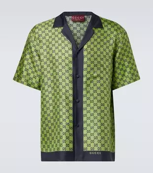 GG рубашка из шелка с принтом Gucci, Blue/Green/Mc