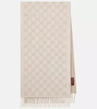 GG шарф из кашемира с бахромой Gucci, Off White/L.Brown