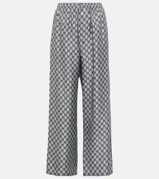 GG шелковые брюки-клеш из твила Gucci, Blue/White/Mc