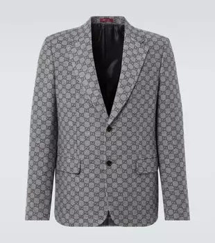 GG шерстяной фланелевый блейзер Gucci, Grey/Dark Grey