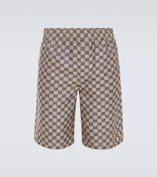 GG шорты из смесового льна Gucci, Oatmilk/Blue