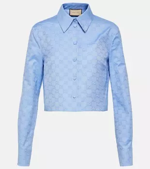 GG укороченная хлопковая рубашка Oxford Gucci, Sky Blue