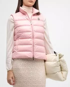Ghany Блестящий стеганый жилет-пуховик Moncler, цвет Light Pink