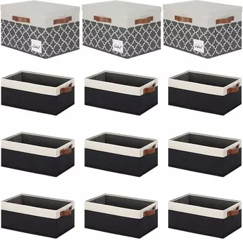 Ghvyenntte S 6 упаковок небольших корзин для хранения с ручками 11,8 x 7,87 x 5,11 дюймов, 3 упаковки тканевых корзин для хранения размером 15 x 11 дюймов с крышками и этикеткой GhvyenntteS