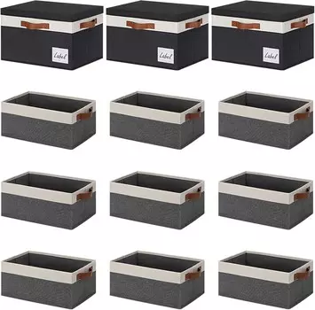 Ghvyenntte S 6 упаковок небольших корзин для хранения с ручками 11,8 x 7,87 x 5,11 дюймов, 3 упаковки очень больших тканевых корзин для хранения с крышками и этикеткой, 15,75 x 11,8 x 10,2 дюйма GhvyenntteS