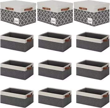 Ghvyenntte S 6 упаковок небольших корзин для хранения с ручками 11,8 x 7,87 x 5,11 дюймов, 3 упаковки тканевых корзин для хранения размером 15 x 11 дюймов с крышками и этикеткой GhvyenntteS