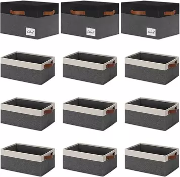 Ghvyenntte S 6 упаковок небольших корзин для хранения с ручками 11,8 x 7,87 x 5,11 дюймов, 3 упаковки очень больших тканевых корзин для хранения с крышками и этикеткой, 15,75 x 11,8 x 10,2 дюйма GhvyenntteS