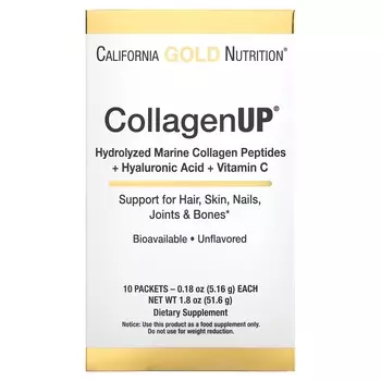 Гиалуроновая Кислота и Витамин C California Gold Nutrition CollagenUP, 10 пакетиков по 5,15 г