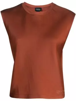 Giambattista Valli атласный топ с вышитым логотипом, коричневый