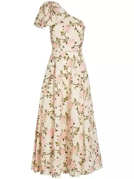 Giambattista Valli платье на одно плечо с принтом Rosier, белый