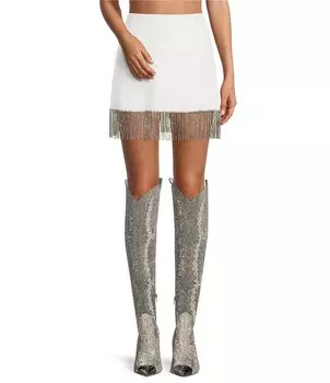 Gianni Bini Юбка из крепа Dixie со стразами и бахромой, белый