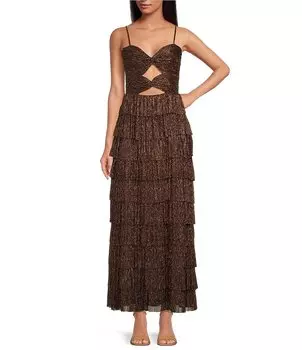 Gianni Bini Многоуровневое платье Grace с плиссировкой и вырезом в виде сердца и вырезом металлик Grace, коричневый