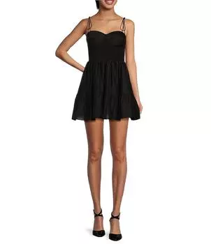 Gianni Bini Nyla Платье-бюстье с вырезом в форме сердца и завязками на плечах, расклешенное платье, черный