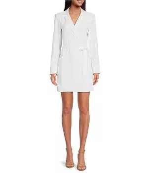 Gianni Bini Raina Платье-блейзер с запахом и воротником-стойкой с длинными рукавами и завязкой на талии, белый