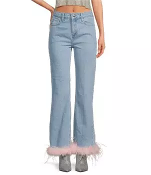 Gianni Bini x Nastia Liukin Anna Denim Прямые джинсы с перьями, синий