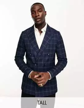 Gianni Feraud Высокий узкий двубортный синий пиджак с оконным стеклом