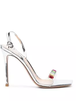 Gianvito Rossi босоножки Ribbon Candy 85 с кристаллами, серебристый