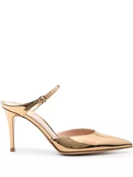 Gianvito Rossi лакированные мюли Ribbon 85, золотистый