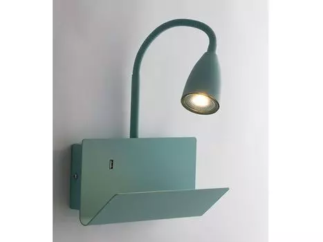 Гибкая светодиодная USB-лампа для чтения зеленого цвета, настенный светильник с выключателем, полкой и функцией зарядки Eco-Light Leuchten GmbH