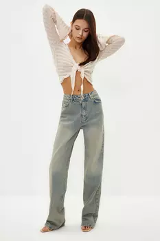 Гибкая трикотажная блузка премиум-класса цвета экрю с текстурой и завязками Trendyol