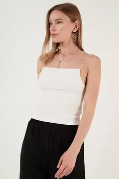 Гибкая укороченная блузка приталенного кроя с веревочным ремнем 5864064 Lela, белый