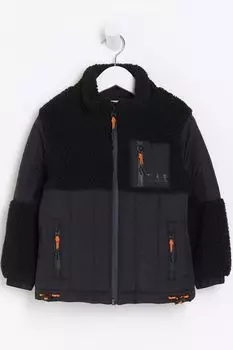 Гибридная куртка для мальчика из флиса и искусственной овчины River Island, черный