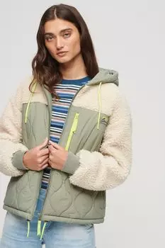 Гибридная куртка с стегой и овчиной Superdry, зеленый