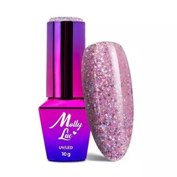 Гибридный лак для ногтей с блестками MollyLac Born To Glow Absolute Pink 10 г № 571