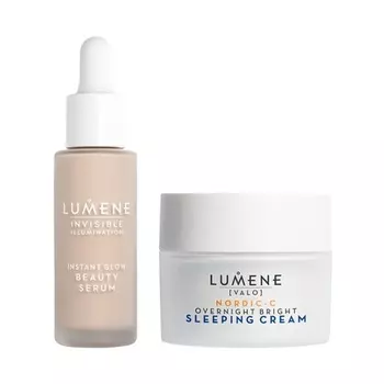 Гибридный набор для ухода за кожей с невидимым сиянием, косметической сывороткой для мгновенного сияния и ночным ярким ночным кремом Nordic-C, Lumene