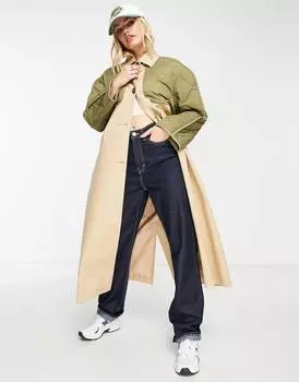 Гибридный стеганый тренч цвета хаки ASOS DESIGN